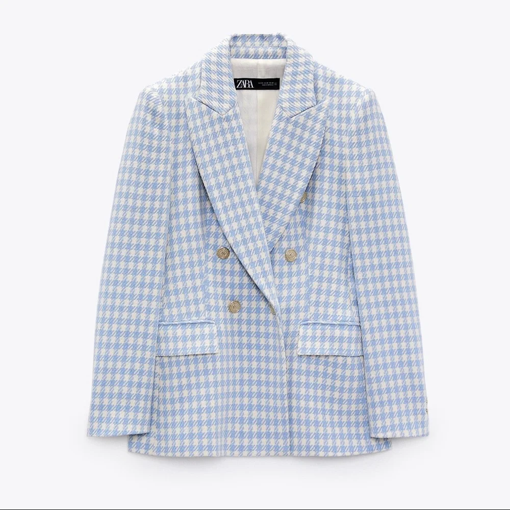 Zara Blue Houndstooth Blazer - Picture 1 of 6